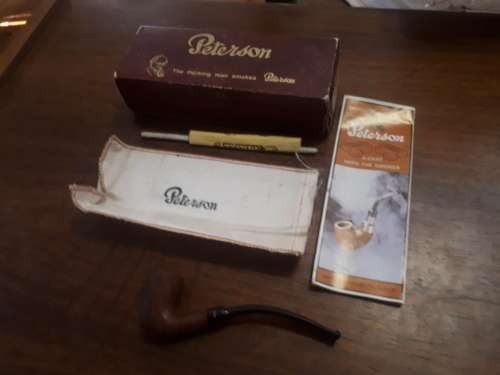 Vintage Peterson Ireland Bent Wood Pipe In Original Box With Accessories