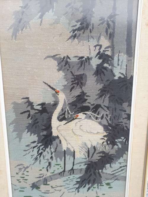 Vintage Framed Glass Covered Tapestry (Two Pelicans)
