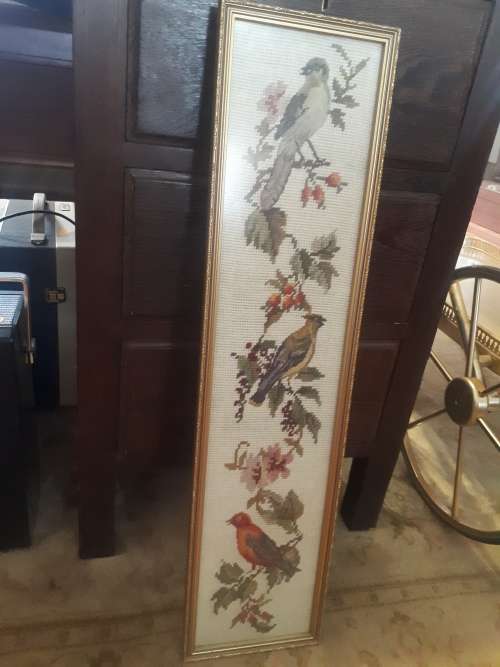 Vintage Glass Framed Tapestry (Three Birds)