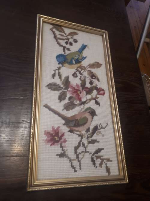 Vintage Glass Framed Tapestry (Two Birds)