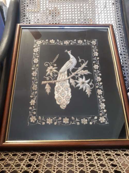 Stunning Framed Embroidery - Peacock
