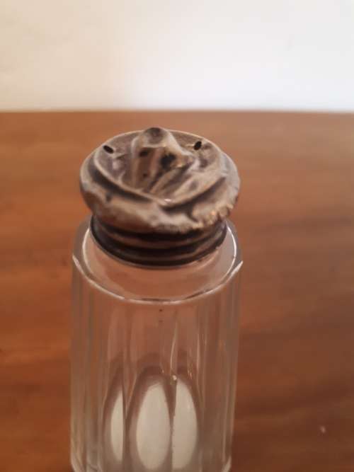 Hallmarked Silver Lid Langstone Silver Works circa 1946 Glass Salt Cellar