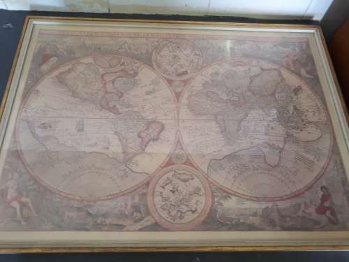 Antique Latin Framed Map Of The World