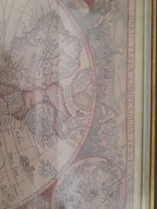 Antique Latin Framed Map Of The World