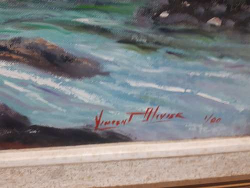 Stunning Oil On Board By Popular SA Artist Vincent Olivier (1970 - ) Mountains @ Stream