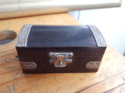 Old Wooden Ring Box With Brass Strips