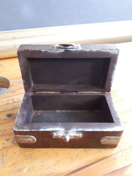 Old Wooden Ring Box With Brass Strips