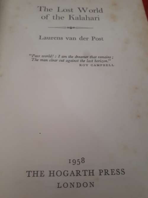 Laurens van der Post - The Lost World of the Kalahari 1958 1st Edition 3rd Impression