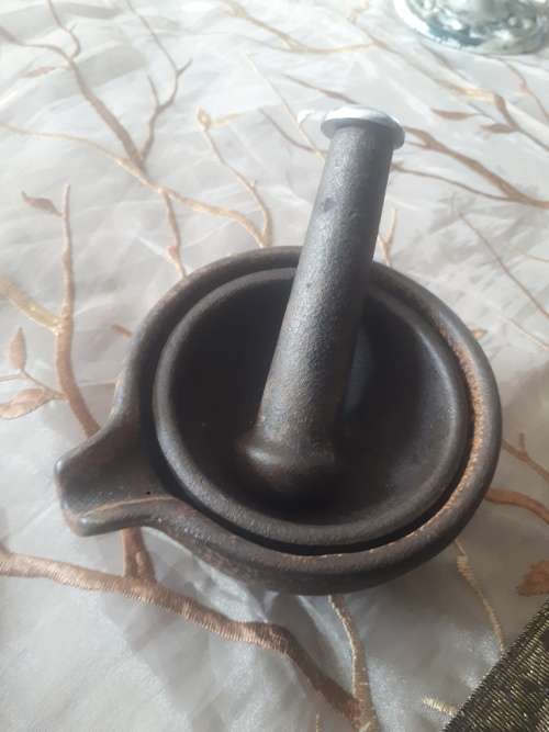 Vintage Farmhouse Heavy 3pc Cast Iron Mortar & Pestle