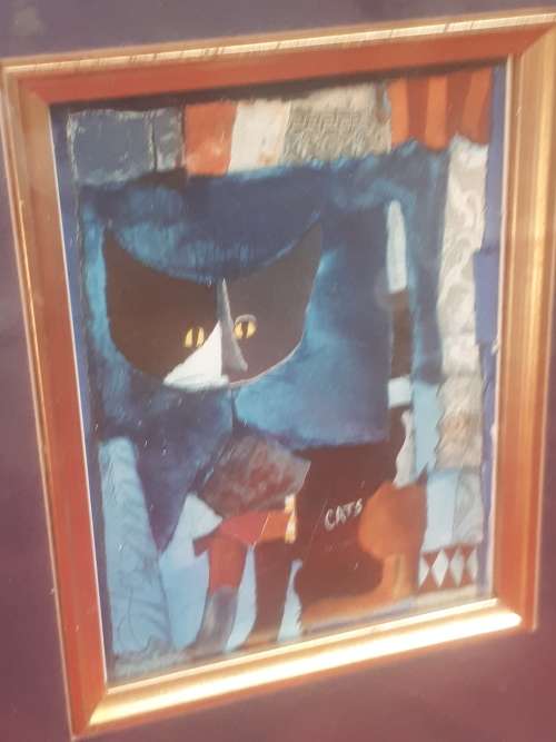 Stunning Foil Mixed Media by Austrian Artist Rosina Wachtmeister (1939 - ) `Cats`