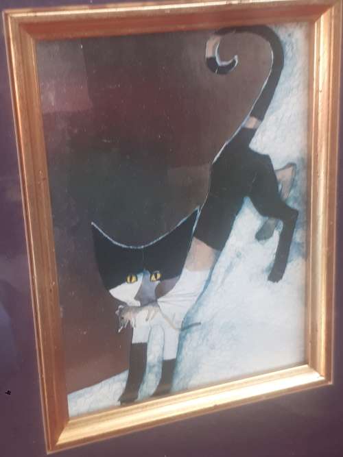 Stunning Foil Mixed Media by Austrian Artist Rosina Wachtmeister (1939 - ) `Cats`