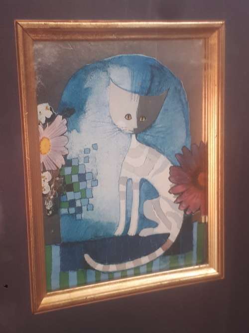 Stunning Foil Mixed Media by Austrian Artist Rosina Wachtmeister (1939 - ) `Cats`