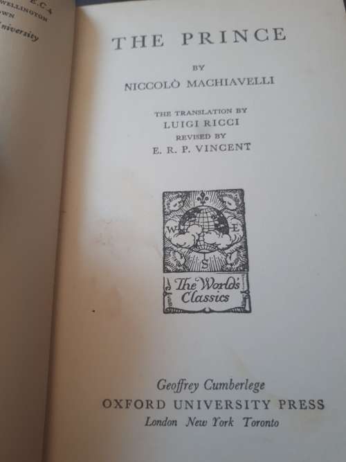 Circa 1952 `The Prince` by Niccolo Machiavelli Clothcover