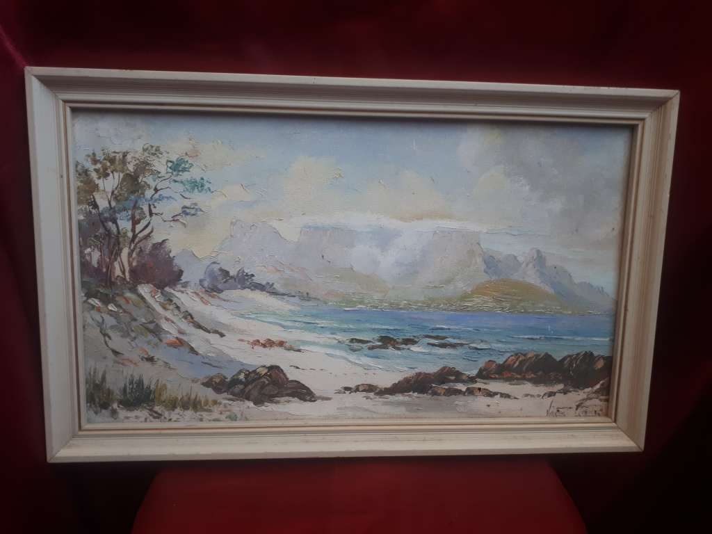 Popular SA Artist Vincent Olivier`Table Mountain`Oil on Board Signed