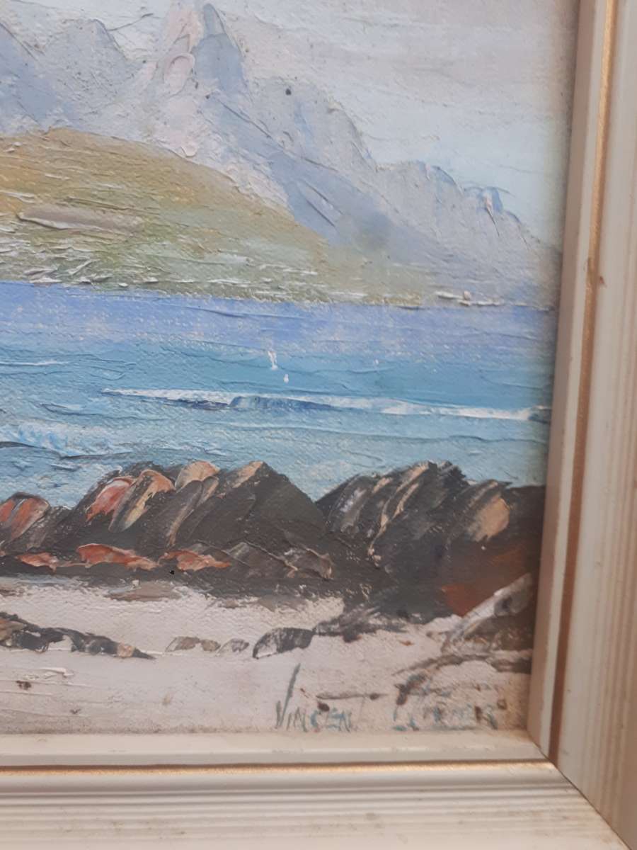 Popular SA Artist Vincent Olivier`Table Mountain`Oil on Board Signed