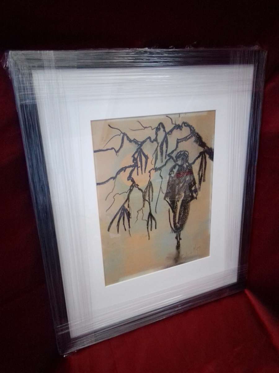 Famous 20th Century Spanish Artist Carlos de Mijas Charcoal Drawing `Abstract Lady`