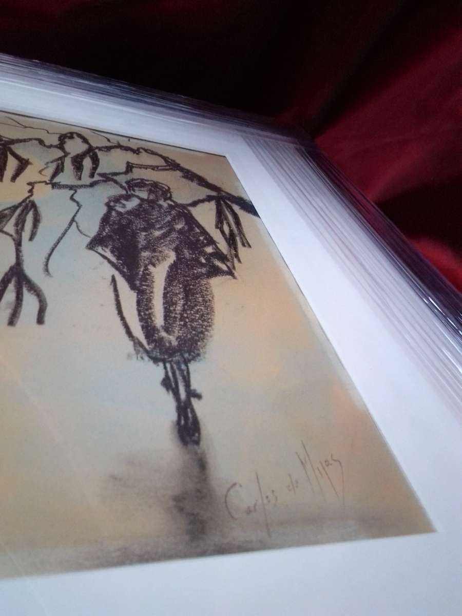 Famous 20th Century Spanish Artist Carlos de Mijas Charcoal Drawing `Abstract Lady`