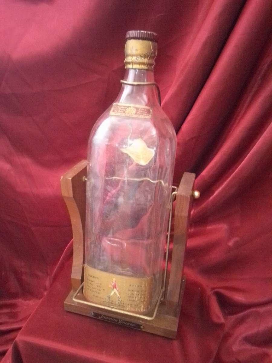 1960`s One Gallon Johnnie Walker Red Label Mounted In Original Wooden Stand