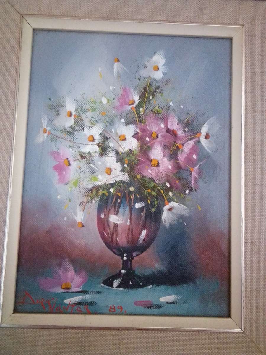 Popular 20th Century SA Artist Dirk Venter Oil on Board `Still life flowers` Signed & Dated 89