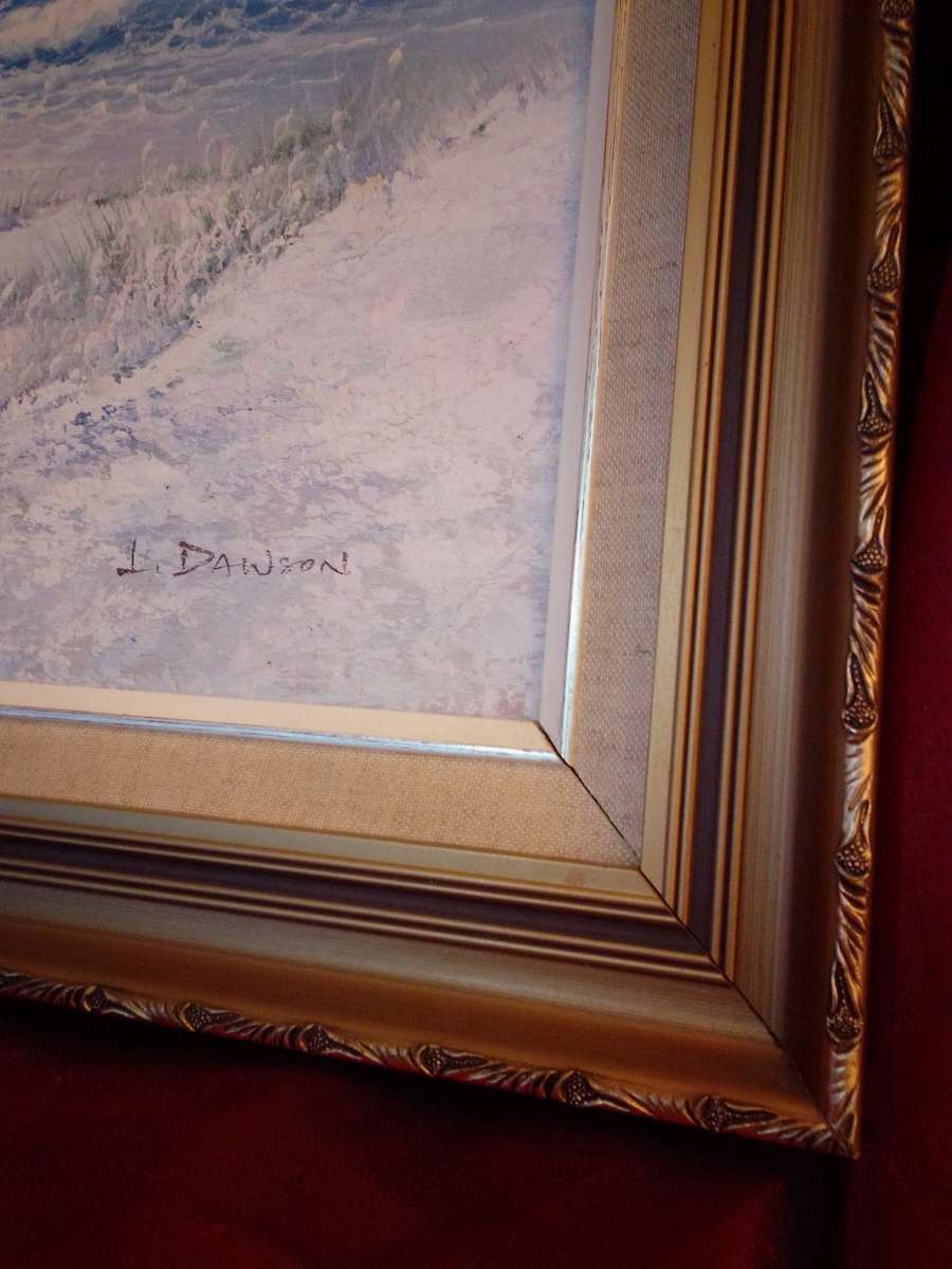 Stunning `Seascape` by 20th Century American Artist L. Dawson Oil on Board Signed