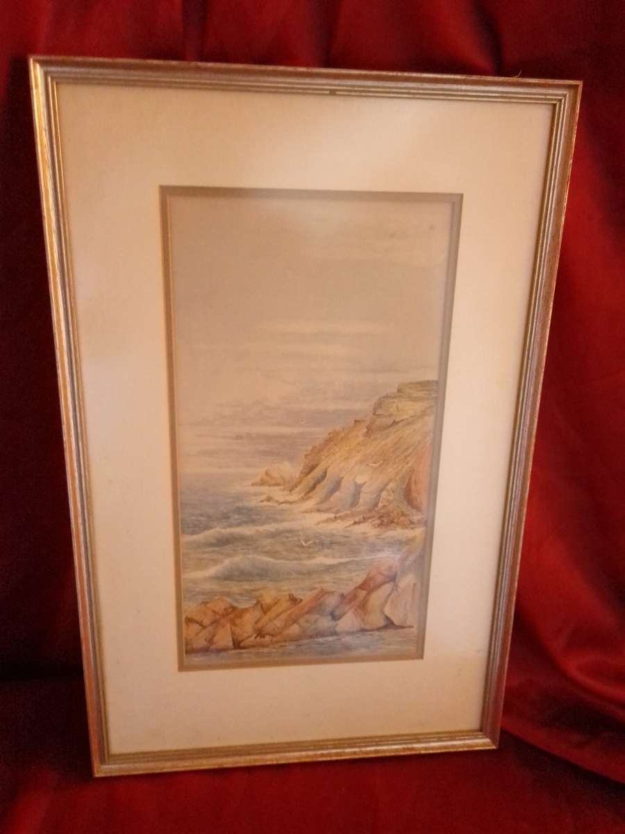 Famous 20th Century Irish Artist George Trevor Glass Framed Watercolor `Seascape`