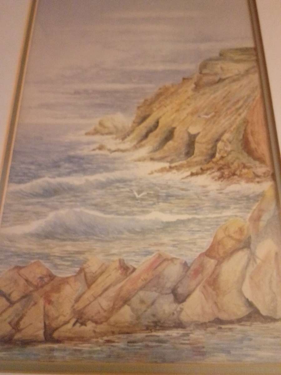 Famous 20th Century Irish Artist George Trevor Glass Framed Watercolor `Seascape`