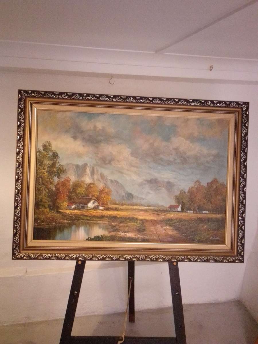 Renowned 20th-C SA Artist L. Parker Oil on Board `Rural Farm` Signed