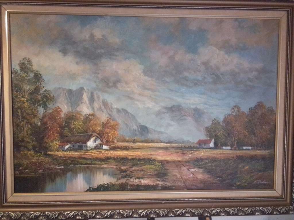 Renowned 20th-C SA Artist L. Parker Oil on Board `Rural Farm` Signed