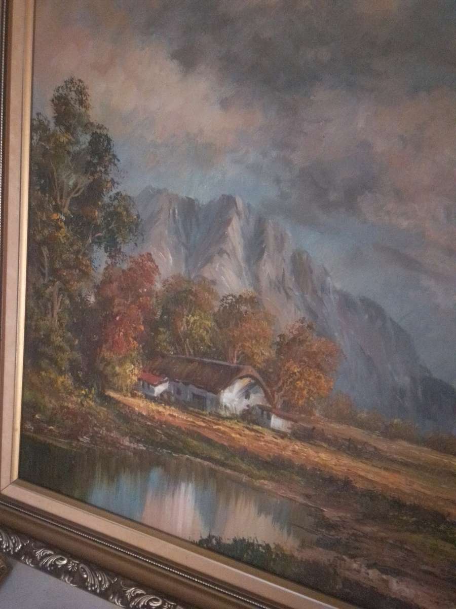Renowned 20th-C SA Artist L. Parker Oil on Board `Rural Farm` Signed
