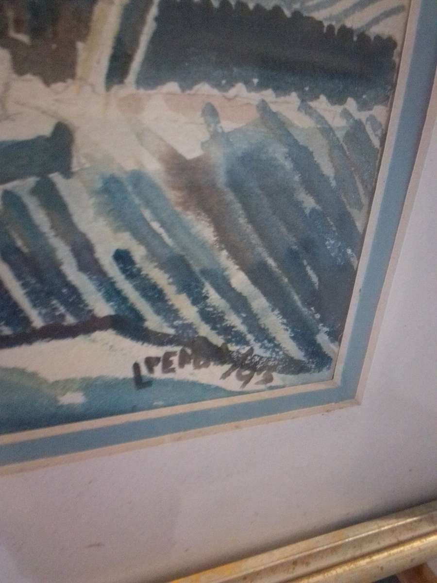 Internationally acclaimed SA Artist Lizo Pemba 1958 - ) Watercolor 'Informal Settlement' signed 93