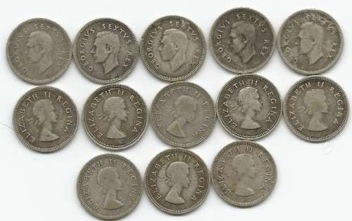 50% SILVER 3d LOT ((13COINS))