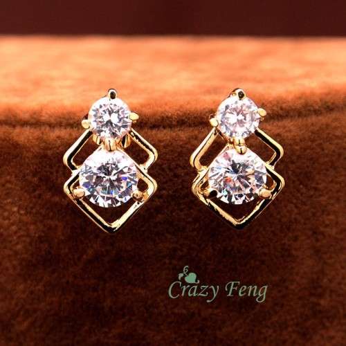 18 KT PLATED GOLD CZ DIAMOND DROP EAR RINGS