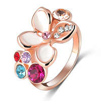 FASHION 18 KT  ROSE PLATED AUSTRALIAN CRYSTAL CUBIC ZIRCON RING SIZE 17