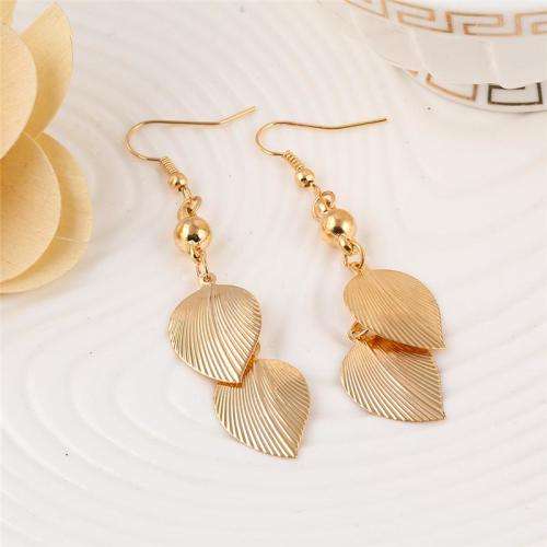 SHINY ALLOY GOLD PLATED LEAF EARRINGS