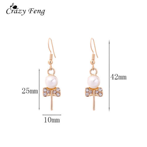 ROMANTIC PLATED GOLD SIMULATED PEARL BOW-KNOT EARRINGS