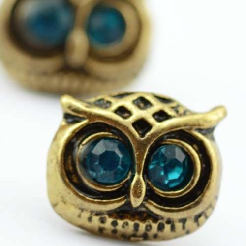 **STUNNING** YELLOW GOLD BLUE EYE OWL STUDS