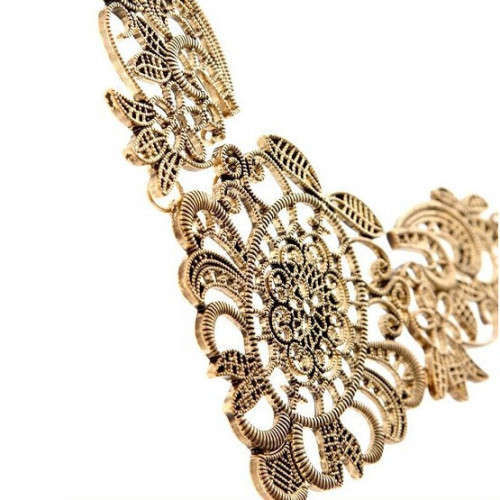 *** PRETTY *** BRONZE HOLLOW FLOWER STATEMENT NECKLACE