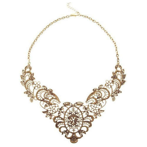*** PRETTY *** BRONZE HOLLOW FLOWER STATEMENT NECKLACE