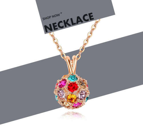 ***EXQUISITE*** GOLD BALL PENDANT WITH COLOR STONES NECKLACE