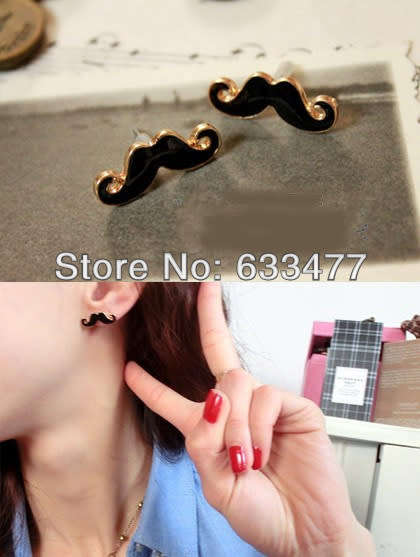 ***POPULAR*** BLACK MUSTACHE EAR STUDS