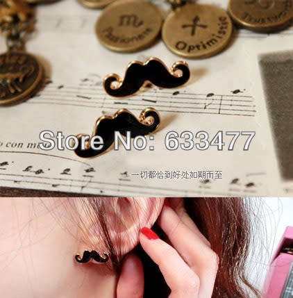 ***POPULAR*** BLACK MUSTACHE EAR STUDS