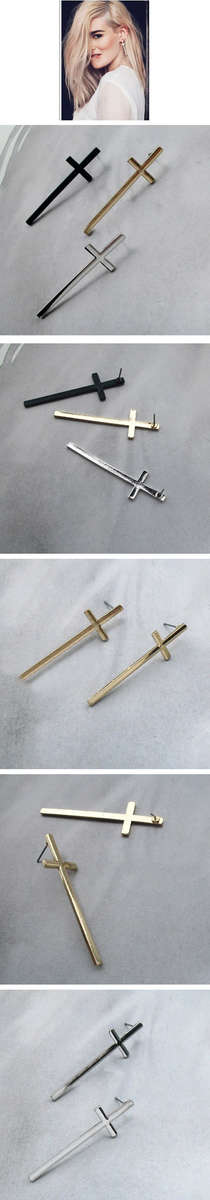***TRENDY*** BLACK CROSS EAR STUDS