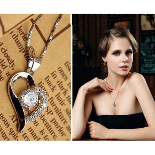 ***PRETTY*** SILVER HEART PENDANT NECKLACE WITH PURPLE ZIRCONIA