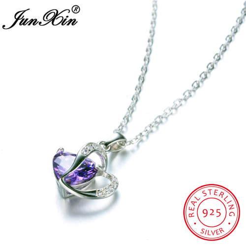 ***ROMANTIC*** SILVER HEART PENDANT NECKLACE WITH PURPLE ZIRCONIA