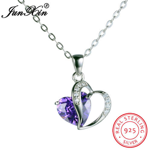***ROMANTIC*** SILVER HEART PENDANT NECKLACE WITH PURPLE ZIRCONIA
