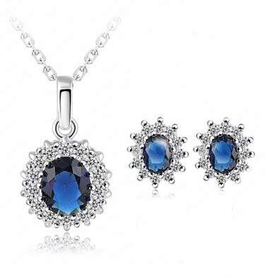 ***ELEGANT*** SILVER FLOWER JEWELERY SET WITH DARK BLUE ZIRCONIAS