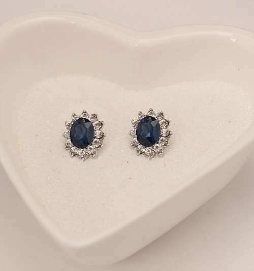 ***ELEGANT*** SILVER FLOWER JEWELERY SET WITH DARK BLUE ZIRCONIAS