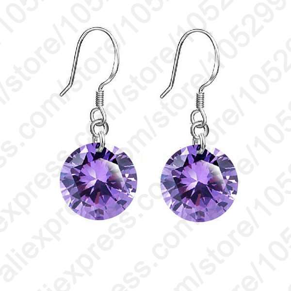 PURPLE CUBIC ZIRCONIA 925 SILVER PLATED DROP EAR RINGS