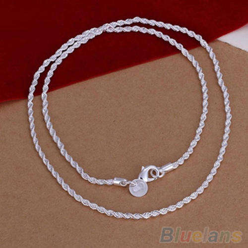 925 SILVER PLATED 2 MM TWISTED CHAIN NECKLACE 22 INCH