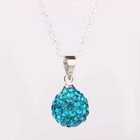 LIGHT BLUE SHAMBALA NECKLACE WITH CHAIN 18 INCH LONG